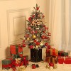 3ft Christmas Tree, Pre-Lit Artificial Christmas Tree with 78 Led Lights, Snowflakes and Red Berries, Xmas Tree with Brown Vintage Potted Base - 2 of 4
