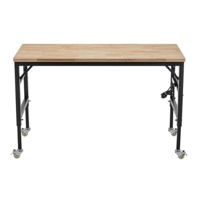 Maggift Adjustable Work Stands with Metal Frame and Wheels, Heavy Duty Sawhorses for Workshop, Garage, Home, Office , Brown, 60"*23.62"*39.37"