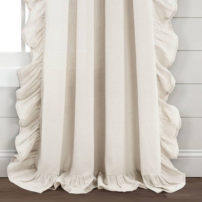 Off-White Linen Ruffle Rod Pocket Window Curtain Panel 95" x 54"