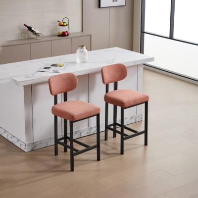 Bar Stools Set of 2, 26 Inch Modern Upholstered Fabric Bar Height Bar Stools orange