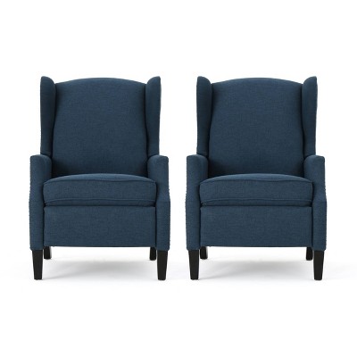 Set of 2 Wescott Contemporary Fabric Recliners Navy Blue/Dark Brown - Christopher Knight Home