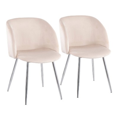 Set of 2 Fran Dining Chairs Velvet/Metal Chrome/Cream - LumiSource