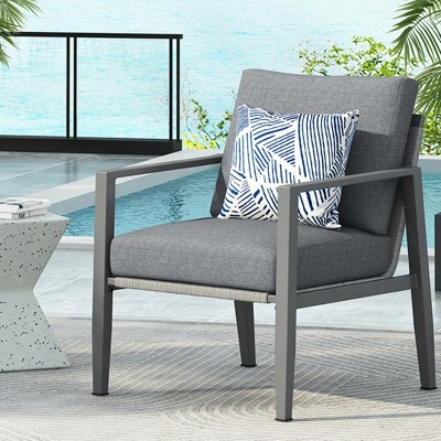 Modern Patio Chaise Lounges, Chaise Lounges with Sleek Rope Accents and Aluminum Frame, Lounge Chair with PE Cushions-Coolbibila