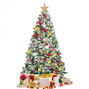 Tangkula Artificial Hinged Christmas Pines Tree Snow Flocked Decoration Tree - 1 of 4