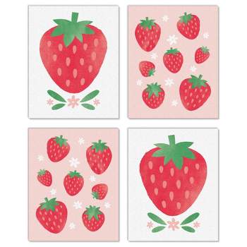 Big Dot of Happiness Berry Sweet Strawberry - Unframed Fruit Kitchen Linen Paper Wall Art - Set of 4 - Artisms - 8 x 10 inches