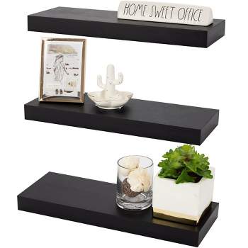 Set of 3 Dark Brown Wooden Floating Shelf for Nursery, Office, Bedrooms,  Space Saving (15.7 x 5.5 x 1.5 In)