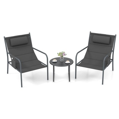 Tangkula 3 Piece Patio Set Outdoor Table and Chairs Bistro Set Small Front Porch Balcony Furniture