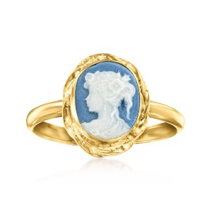 Ross-Simons Italian Blue Porcelain Cameo Ring in 18kt Gold Over Sterling - 1 of 4