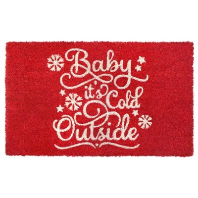 Raj 1'6" x 2'6" Tufted Baby It's Cold Outside Coir Doormat Red