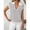 Summer Tops for Women Lapel Collar V Neck Short Sleeve Ribbed Knit Sweater Pullover Striped Sweater with Cap Sleeve Lapel Neck Sweater Vest - 2 of 4