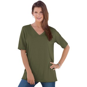 Roaman's Plus Size Cotton Ultimate V-Neck Tee - 1 of 4