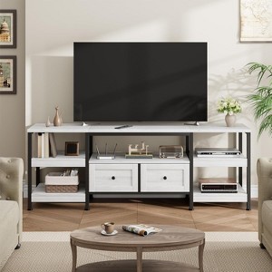 Industrial TV Stand with 2 Drawers, Entertainment Center, Rustic Media Console with Storage Shelves, Open Design & Metal Frame - 1 of 4