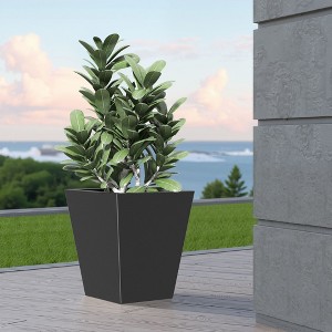 22 Inch Tall Metal Tapered Planter – Indoor/Outdoor Garden Pot with Drainage Hole & Rubber Plug – Burnished Grey - 1 of 4