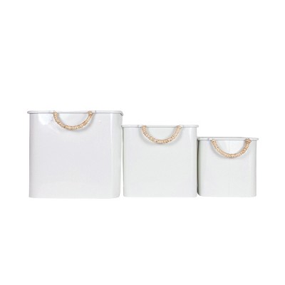 Set of 3 Baskets White Metal & Reed by Foreside Home & Garden
