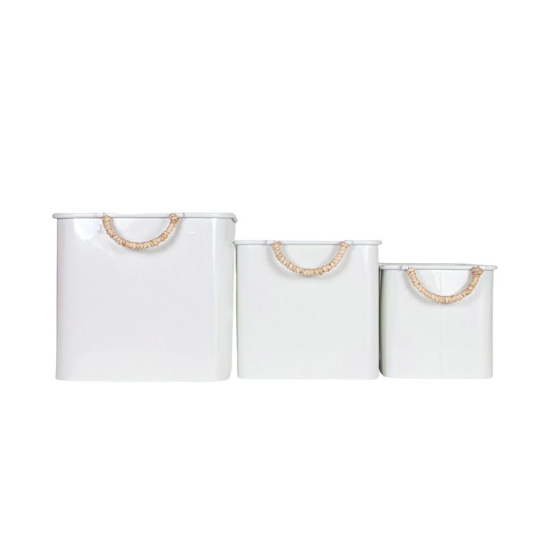 Set of 3 Baskets White Metal & Reed by Foreside Home & Garden, 1 of 6