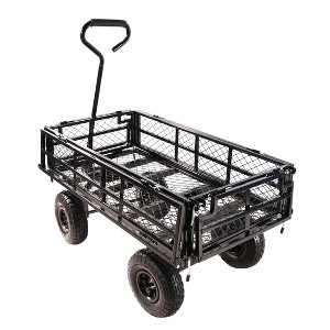 FURNIinspire Wheelbarrows And Lawn Carts Double Fence Utility  Cart Wagon Cart Garden Cart, Ideal For Outdoor Activities, Black, 41“*20"*39" - 1 of 4