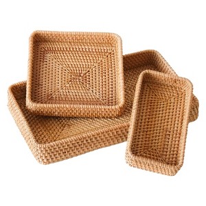 Aoibox Rattan Serving Tray Set of 3, Natural Woven Wicker Storage Baskets for Home Decor, Kitchen, Bathroom Organization - 1 of 4