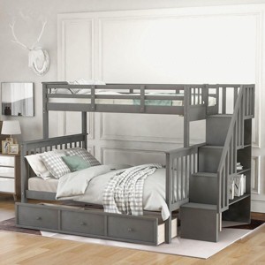 Streamdale Stairway Twin-Over-Full Bunk Bed With Drawer, Storage And Guard Rail Gray - 1 of 4