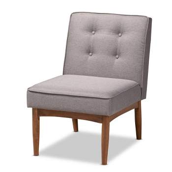 Arvid WoodDining Chair Gray - Baxton Studio: Mid-Century Modern, Upholstered Polyester, Walnut Finish, Button Tufting