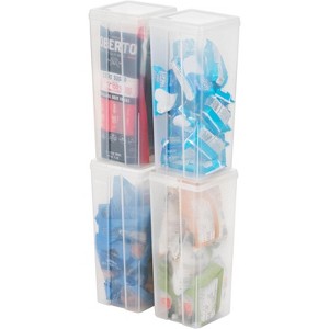IRIS USA Vertical Plastic Flip Top Storage Containers with Lids for Home & Office, Clear, 4Pk - 1 of 4