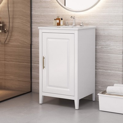 ORRD 20.3" Bathroom Vanity with Sink, Drawer & Door Shelf, Soft-Close Door, White