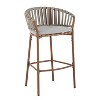 Lodi Outdoor Metal Rope Barstool, Teak Finished Frame and Beige Cushion, Set of 2 - 3 of 4