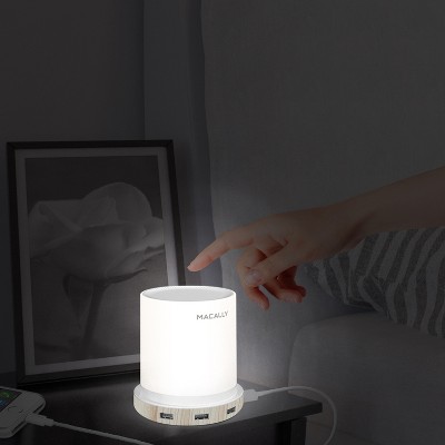 White Touch Control USB Table Lamp with Wooden Base