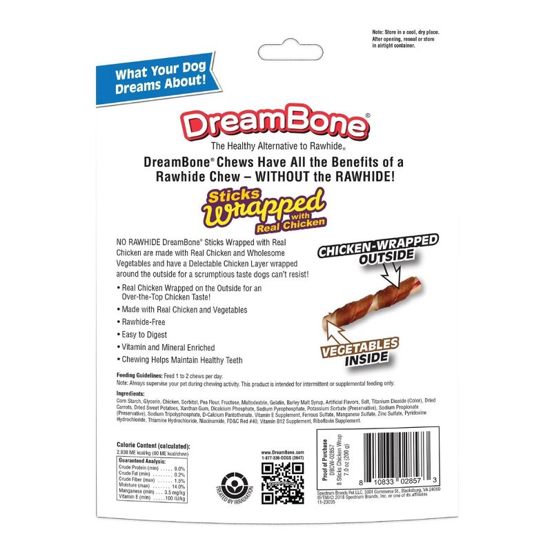 DreamBone Rawhide Free Real Chicken and Vegetable Wrapped Sticks Dog Treats- 8ct, 3 of 5