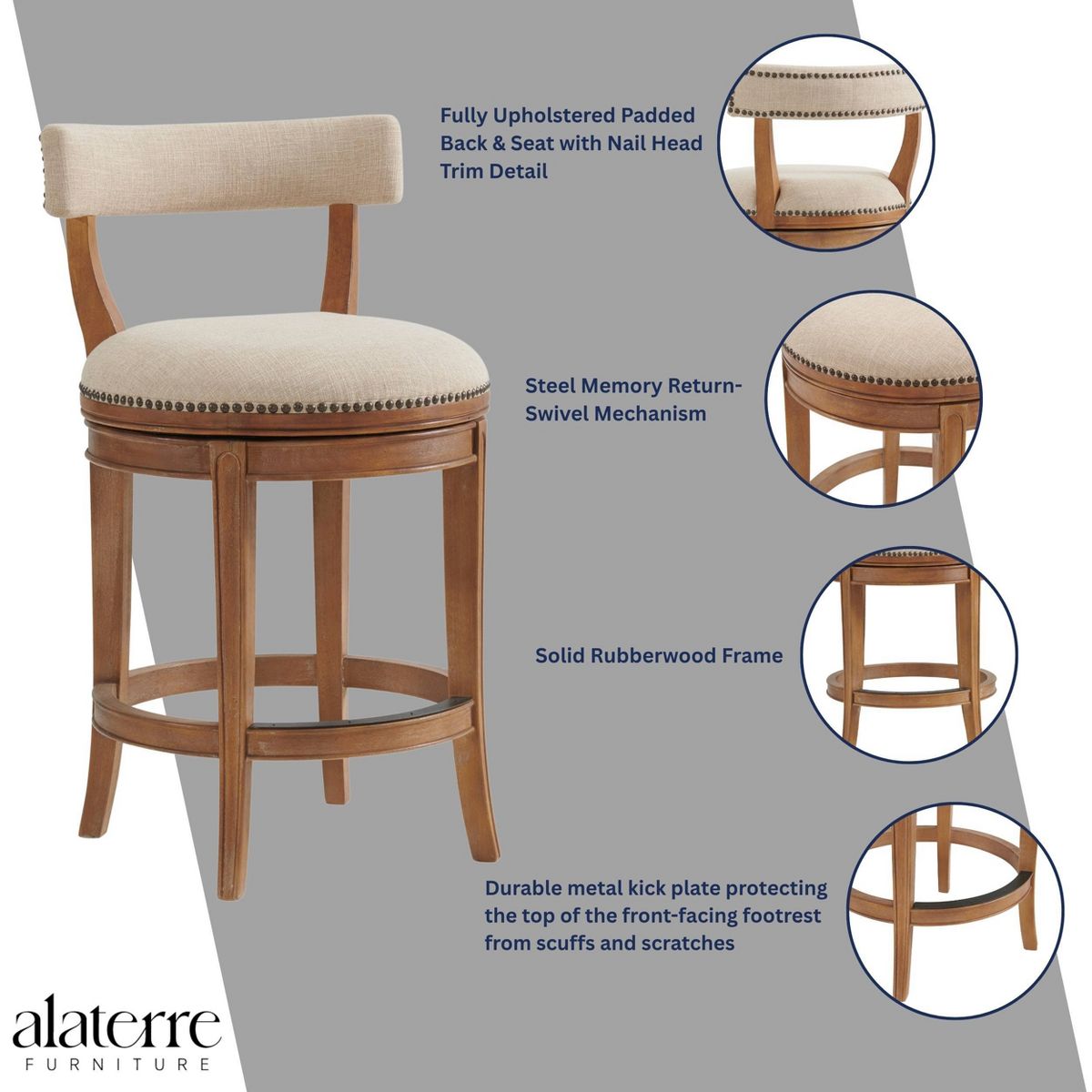 Hanover Swivel Counter Height Barstool - Alaterre Furniture - thumbnail 2