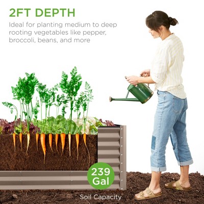 Taupe 8x2x2ft Outdoor Metal Raised Garden Bed Planter Box