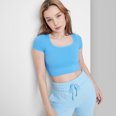 Women's Cropped Bubble Tube Top - Wild Fable Blue Tie-Dye L 