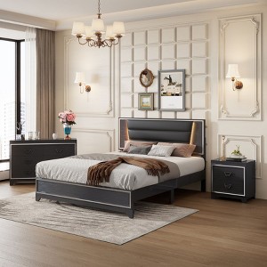 NicBex Queen Upholstered Bed Frame with Sparkling Shiny Headboard,Platform Bed with LED Light,No Box Spring Needed,White/Black - 1 of 4