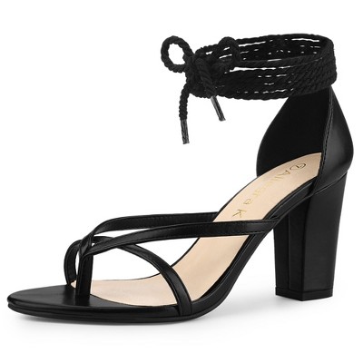 Allegra K Women's Flip Flops Chunky Heel Lace Up Heels Thong Sandals