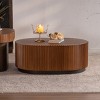 Oval Nesting Coffee Table Set of 2,Wood Coffee Table with Fluted Wave Edge for Living Room,Modern Coffee Table for Small Spaces-Coolbibila - 3 of 4