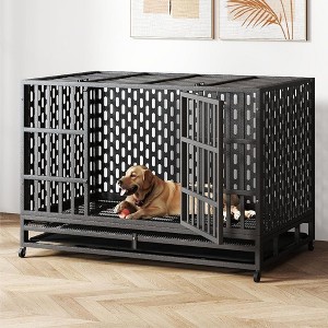 XBRIGH 48-Inch Heavy Duty Tin Dog Crate with Wheels, Sturdy Door Lock, Double Doors and Removable Tray Design - 1 of 4