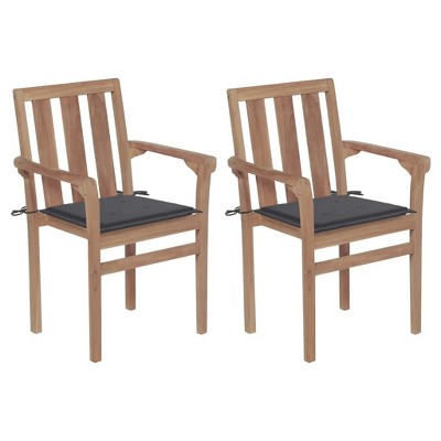 vidaXL 2X Solid Teak Wood Patio Chairs with Anthracite Cushions Garden Wooden Outdoor Chairs