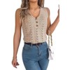 Coolmee Women's Summer Knit Vest Tank Top Button Down Fitted Sleeveless V Neck Loose Vacation Casual Tank - 4 of 4