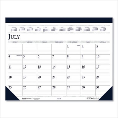 Recycled Academic Desk Pad Calendar, 18.5 x 13, White/Blue Sheets, Blue Binding/Corners, 14-Month (July to Aug): 2024 to 2025