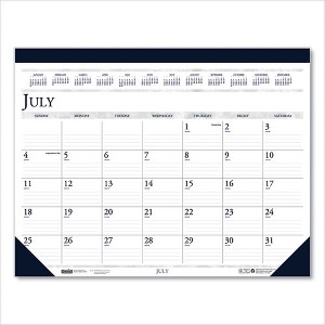 Recycled Academic Desk Pad Calendar, 18.5 x 13, White/Blue Sheets, Blue Binding/Corners, 14-Month (July to Aug): 2024 to 2025 - 1 of 2