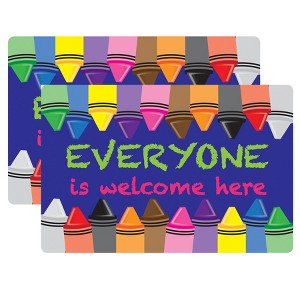 Smart Poly® Welcome Mat with Slip Resistant Backing, 15.5" x 23.5", Crayons, Everyone is Welcome Here, Pack of 2 - 1 of 3