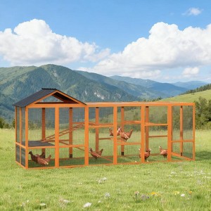 ORRD Portable Chicken Coop with Wheels & Nesting Box, Mobile Wooden Hen House with Outdoor Run for Backyard Poultry, Natural - 1 of 4