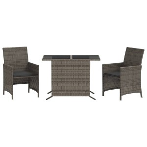 vidaXL 3-Piece Bistro Set Poly Rattan Gray - Outdoor Patio Furniture with Cushions, Washable Covers, and Glass Tabletop - 1 of 4