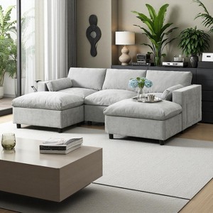 Polibi 5-Seat Modular Chenille Sectional Sofa with Dual Ottomans - 1 of 4