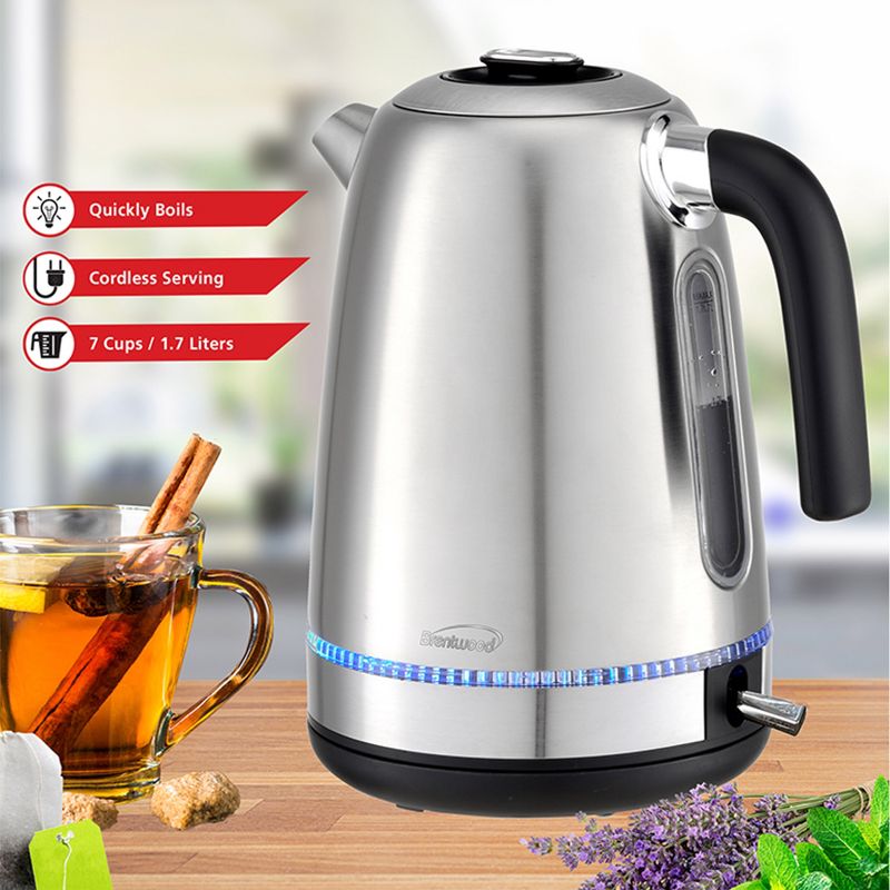 Brentwood 1500 Watt Stainless Steel 1.7 Liter Cordless Electric Kettle in Silver, 4 of 7