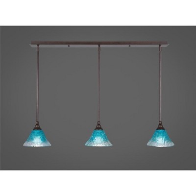 Toltec Lighting Any 3 - Light Chandelier in  Bronze with 7" Teal Crystal Shade