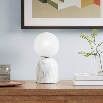 Nelia Frosted Glass Globe Resin Table Lamp White - Ink+Ivy: Modern Accent, Marble Pattern Base, E12 Socket