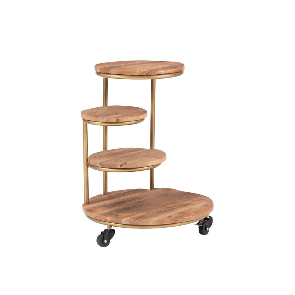 Photos - Plant Stand Asprey Industrial Metal Frame 4 Solid Wood Tops  with Wheels Go
