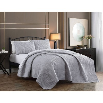 Queen 3pc Yardley Embossed Quilt Set Light Gray - Geneva Home Fashion