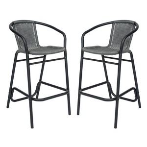 Emma and Oliver Set of Two Indoor/Outdoor Restaurant Style Rattan Barstools - 1 of 4