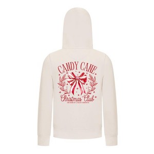 Everyday Kids Christmas Collection Candy Cane Christmas Club Girls Zip Up Hoodie – Holiday Sweatshirt - Off White - 1 of 1